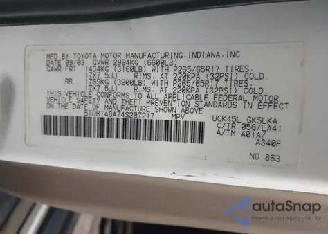 2004 Toyota Sequoia Limited V8 from USA, damaged, VIN 5TDBT48A74S207217